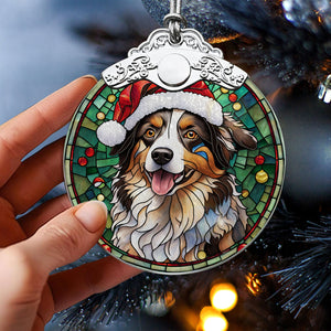 Christmas Dog Stained Glass Ornament | Unique Holiday Gift for Dog Lovers | Australian Shepherd