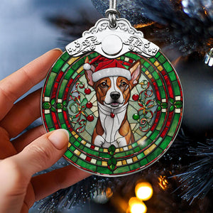 Christmas Dog Stained Glass Ornament | Unique Holiday Gift for Dog Lovers | Basenji