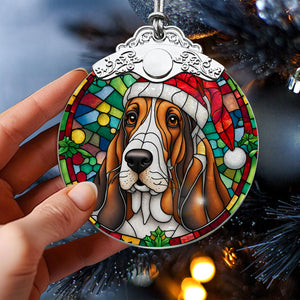 Christmas Dog Stained Glass Ornament | Unique Holiday Gift for Dog Lovers | Basset Hound