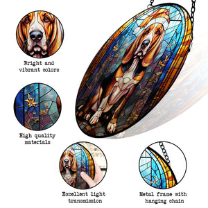 Christmas Dog Stained Glass Suncatcher | Unique Holiday Gift for Dog Lovers | Basset Hound