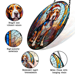 Christmas Dog Stained Glass Suncatcher | Unique Holiday Gift for Dog Lovers | Beagle