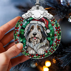 Christmas Dog Stained Glass Ornament | Unique Holiday Gift for Dog Lovers | Bearded Collie