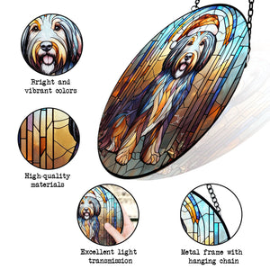 Christmas Dog Stained Glass Suncatcher | Unique Holiday Gift for Dog Lovers | Bearded Collie