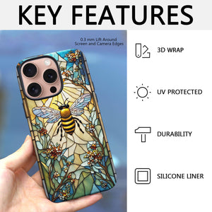 Bee Stained Glass for iPhone 16 Pro Max Case, Bee iPhone 16 Pro Max Case, Bee Phone case, Stained Glass Phone Case