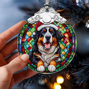 Christmas Dog Stained Glass Ornament | Unique Holiday Gift for Dog Lovers | Bernese Mountain