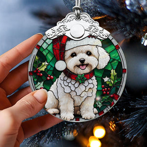 Christmas Dog Stained Glass Ornament | Unique Holiday Gift for Dog Lovers | Bichon Frise