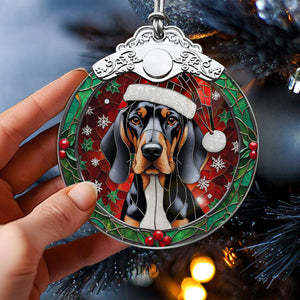 Christmas Dog Stained Glass Ornament | Unique Holiday Gift for Dog Lovers | Black and Tan Coonhound