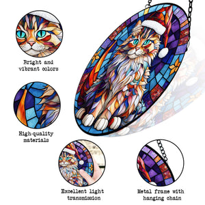 Christmas Cat Stained Glass Suncatcher | Unique Holiday Gift for Cat Lovers | Bombay Cat 02