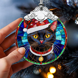 Christmas Cat Stained Glass Ornament | Unique Holiday Gift for Cat Lovers | Bombay