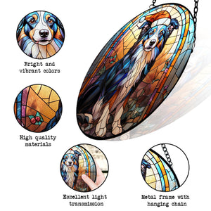 Christmas Dog Stained Glass Suncatcher | Unique Holiday Gift for Dog Lovers | Border Collie