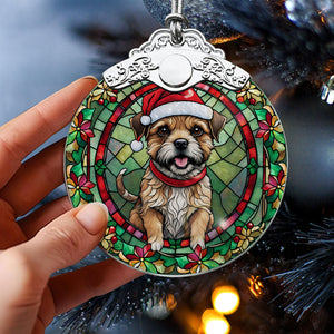 Christmas Dog Stained Glass Ornament | Unique Holiday Gift for Dog Lovers | Border Terrier