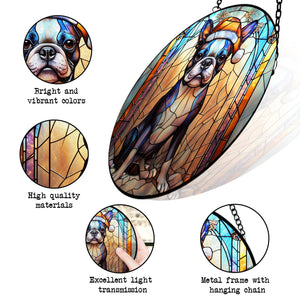 Christmas Dog Stained Glass Suncatcher | Unique Holiday Gift for Dog Lovers | Boston Terrier