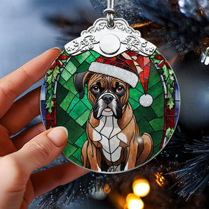 Christmas Dog Stained Glass Ornament | Unique Holiday Gift for Dog Lovers | Boxer