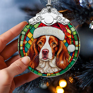 Christmas Dog Stained Glass Ornament | Unique Holiday Gift for Dog Lovers | Brittany Spaniel