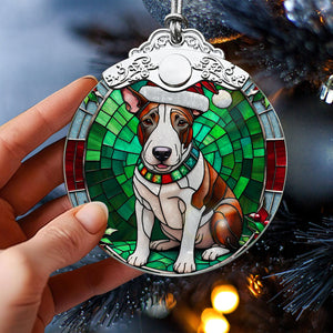 Christmas Dog Stained Glass Ornament | Unique Holiday Gift for Dog Lovers | Bull Terrier