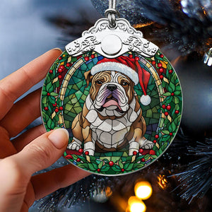 Christmas Dog Stained Glass Ornament | Unique Holiday Gift for Dog Lovers | Bulldog 2