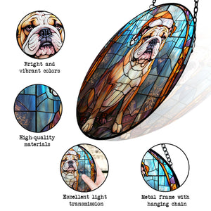 Christmas Dog Stained Glass Suncatcher | Unique Holiday Gift for Dog Lovers | Bulldog