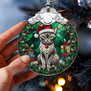 Christmas Cat Stained Glass Ornament | Unique Holiday Gift for Cat Lovers | Burmese