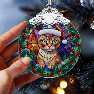 Christmas Cat Stained Glass Ornament | Unique Holiday Gift for Cat Lovers | Chausie