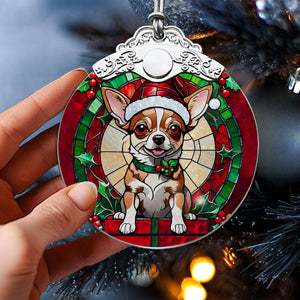 Christmas Dog Stained Glass Ornament | Unique Holiday Gift for Dog Lovers | Chihuahua