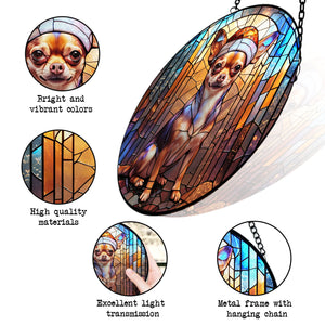 Christmas Dog Stained Glass Suncatcher | Unique Holiday Gift for Dog Lovers | Chihuahua