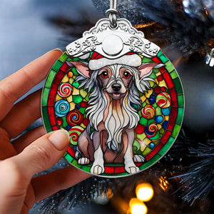 Christmas Dog Stained Glass Ornament | Unique Holiday Gift for Dog Lovers | Chinese Crested