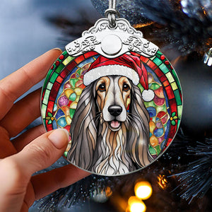 Christmas Dog Stained Glass Ornament | Unique Holiday Gift for Dog Lovers | Afghan Hound