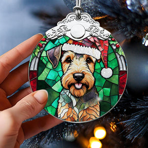 Christmas Dog Stained Glass Ornament | Unique Holiday Gift for Dog Lovers | Airedale Terrier