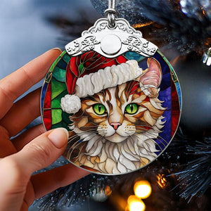 Christmas Cat Stained Glass Ornament | Unique Holiday Gift for Cat Lovers | American Curl Cat