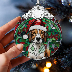 Christmas Dog Stained Glass Ornament | Unique Holiday Gift for Dog Lovers | American Foxhound