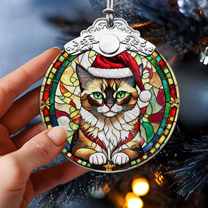 Christmas Cat Stained Glass Ornament | Unique Holiday Gift for Cat Lovers | Balinese Cat