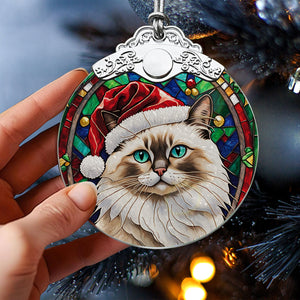 Christmas Cat Stained Glass Ornament | Unique Holiday Gift for Cat Lovers | Birman Cat