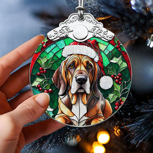 Christmas Dog Stained Glass Ornament | Unique Holiday Gift for Dog Lovers | Bloodhound