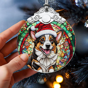 Christmas Dog Stained Glass Ornament | Unique Holiday Gift for Dog Lovers | Cardigan Welsh Corgi