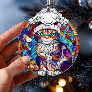 Christmas Cat Stained Glass Ornament | Unique Holiday Gift for Cat Lovers | Christmas Cat