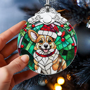 Christmas Dog Stained Glass Ornament | Unique Holiday Gift for Dog Lovers | Corgi