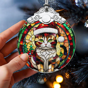 Christmas Cat Stained Glass Ornament | Unique Holiday Gift for Cat Lovers | Cymric Cat