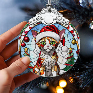 Christmas Cat Stained Glass Ornament | Unique Holiday Gift for Cat Lovers | Devon Rex