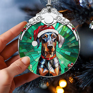 Christmas Dog Stained Glass Ornament | Unique Holiday Gift for Dog Lovers | Doberman