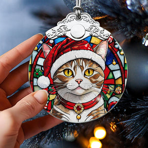 Christmas Cat Stained Glass Ornament | Unique Holiday Gift for Cat Lovers | European Shorthair