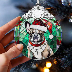 Christmas Dog Stained Glass Ornament | Unique Holiday Gift for Dog Lovers | French Bulldog