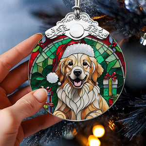 Christmas Dog Stained Glass Ornament | Unique Holiday Gift for Dog Lovers | Golden Retriever