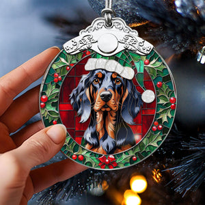 Christmas Dog Stained Glass Ornament | Unique Holiday Gift for Dog Lovers | Gordon Setter