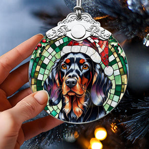 Christmas Dog Stained Glass Ornament | Unique Holiday Gift for Dog Lovers | Gordon Setter A02