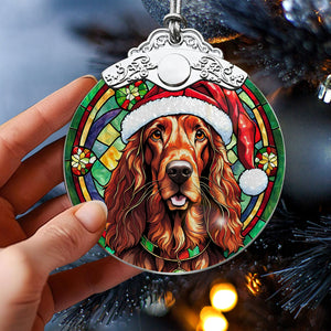 Christmas Dog Stained Glass Ornament | Unique Holiday Gift for Dog Lovers | Irish Setter