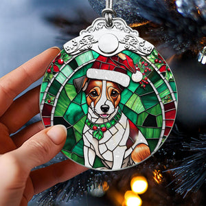 Christmas Dog Stained Glass Ornament | Unique Holiday Gift for Dog Lovers | Jack Russell Terrier