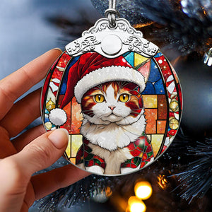 Christmas Cat Stained Glass Ornament | Unique Holiday Gift for Cat Lovers | Japanese Bobtail