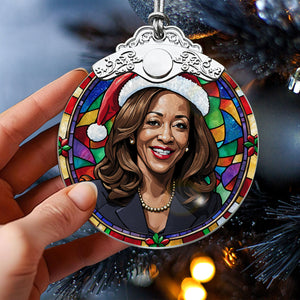 Kamala Harris Stained Glass Christmas Glass Ornament, Elegant Holiday Décor for Your Tree, Glass Ornament christmas 2024