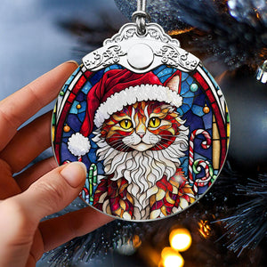 Christmas Cat Stained Glass Ornament | Unique Holiday Gift for Cat Lovers | LaPerm Cat