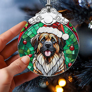 Christmas Dog Stained Glass Ornament | Unique Holiday Gift for Dog Lovers | Leonberger